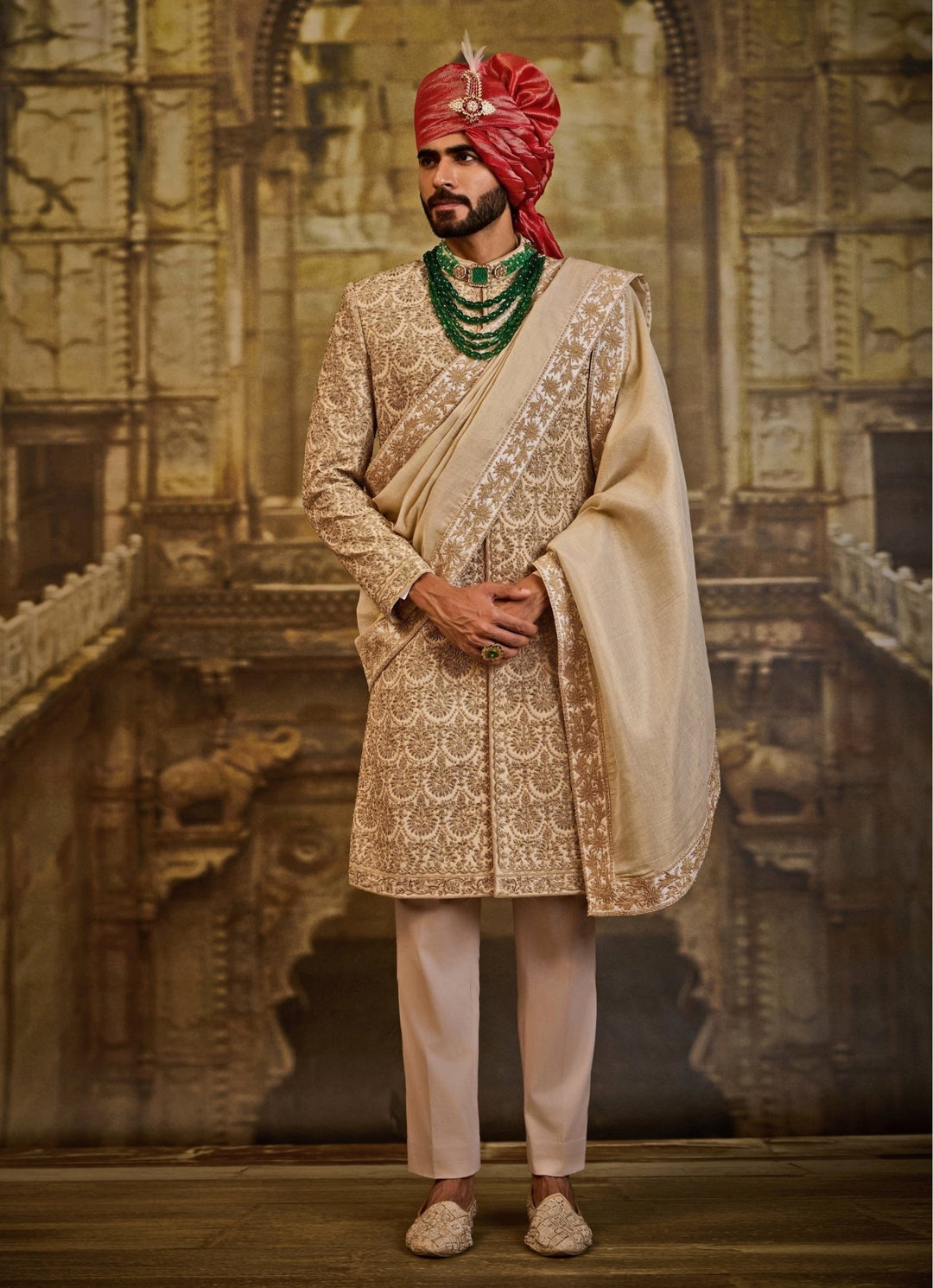 Blush Pink Raw Silk Sherwani Set Nitika Gujral - Men - Fabilicious Fashion