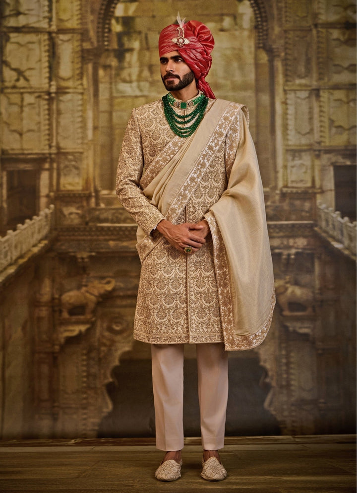 Blush Pink Raw Silk Sherwani Set Nitika Gujral - Men - Fabilicious Fashion