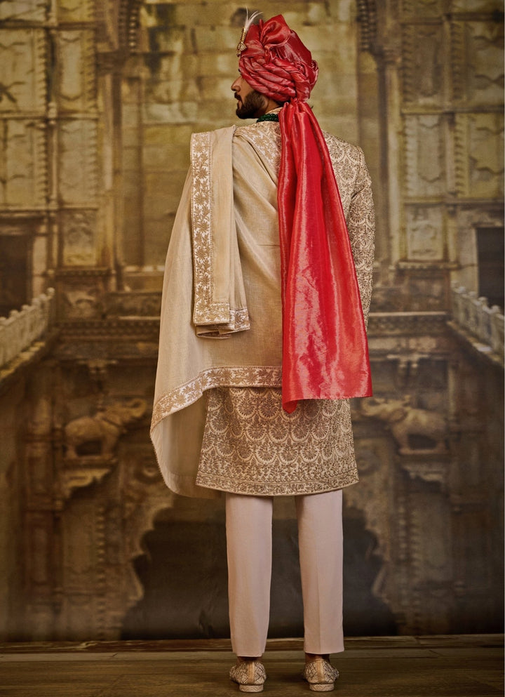 Blush Pink Raw Silk Sherwani Set Nitika Gujral - Men - Fabilicious Fashion