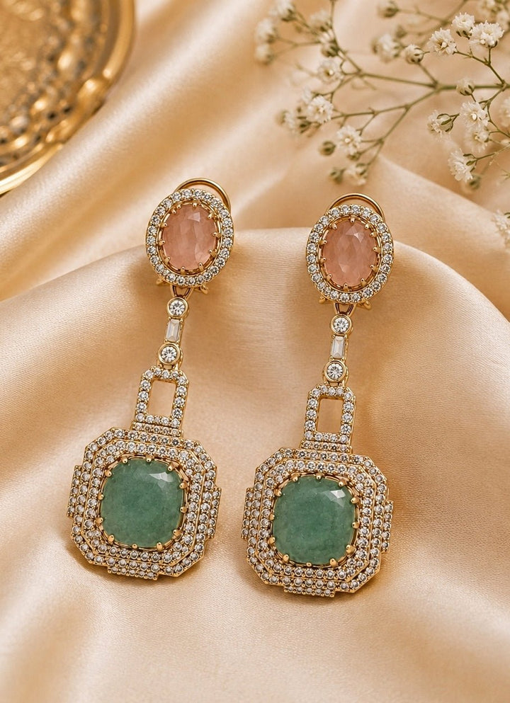 Vivinia By Vidhi Mehra Blush Pink &amp; Sage Green Stone Statement EarringsFabilicious Fashion