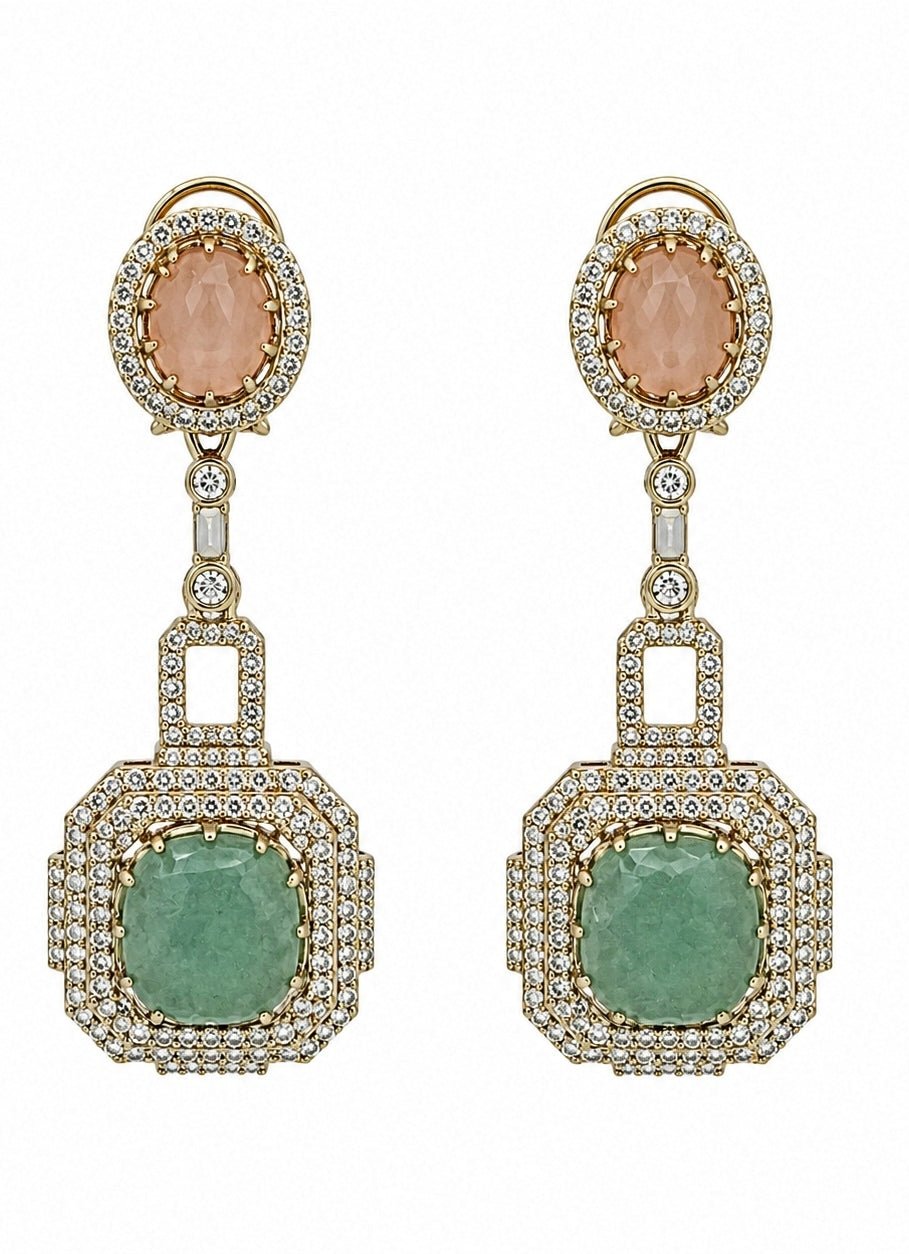 Vivinia By Vidhi Mehra Blush Pink &amp; Sage Green Stone Statement EarringsFabilicious Fashion