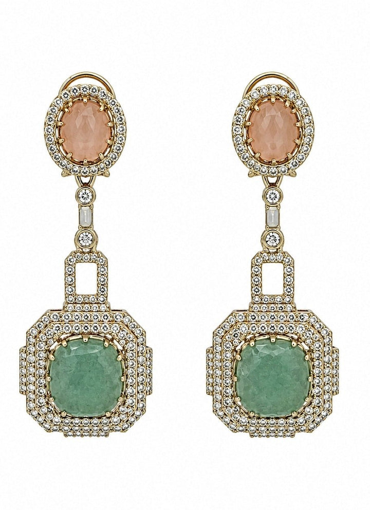 Vivinia By Vidhi Mehra Blush Pink &amp; Sage Green Stone Statement EarringsFabilicious Fashion