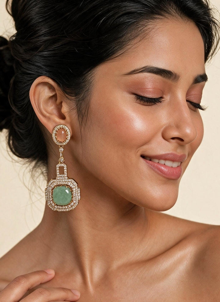 Vivinia By Vidhi Mehra Blush Pink &amp; Sage Green Stone Statement EarringsFabilicious Fashion