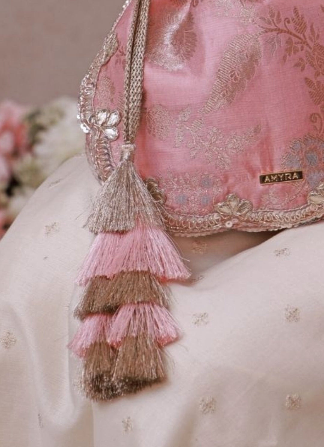 Blush Pink Scallop Silk Potli Amyra - Fabilicious Fashion