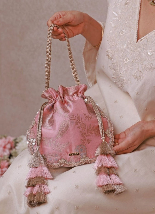 Blush Pink Scallop Silk Potli