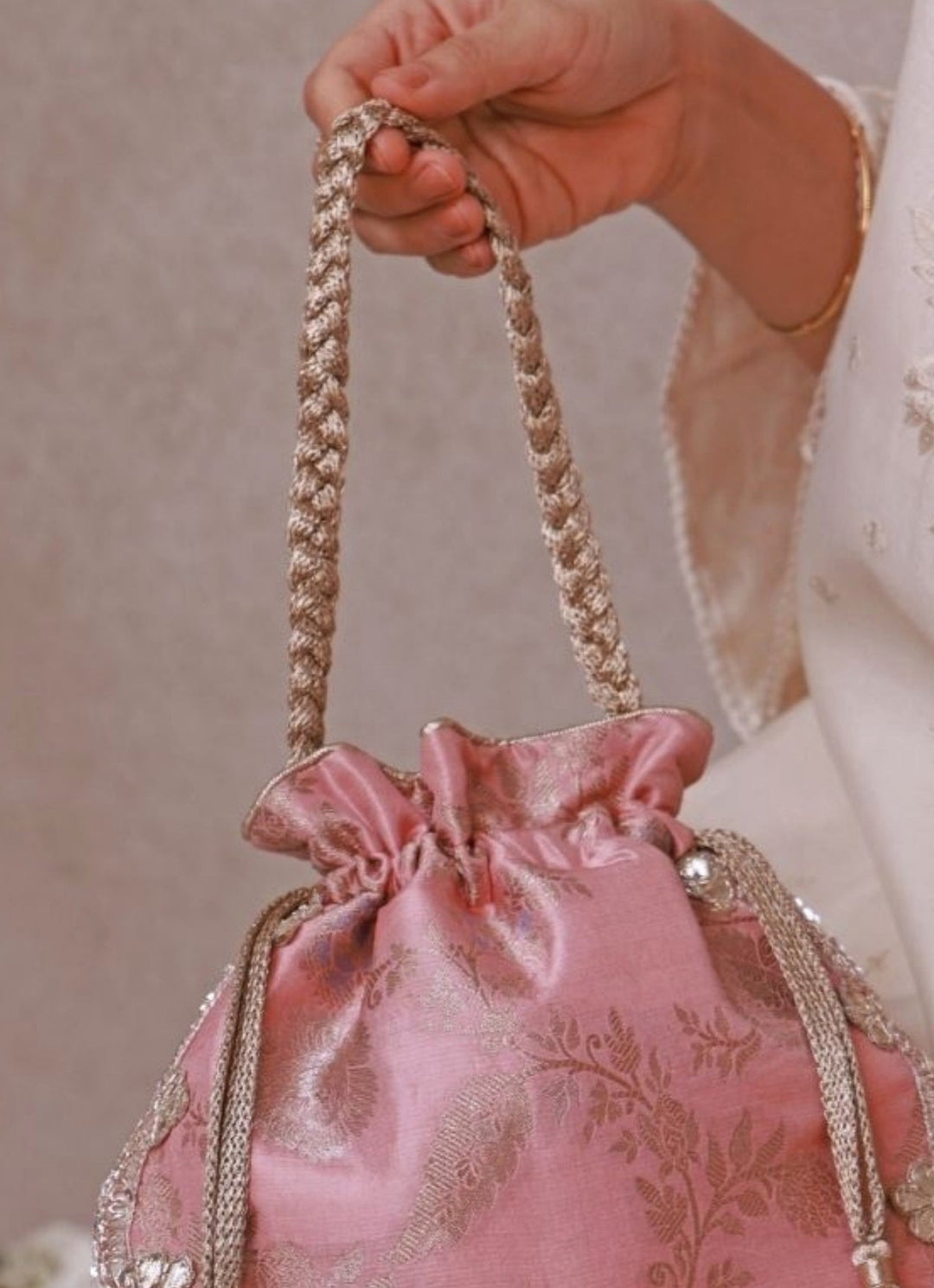 Blush Pink Scallop Silk Potli Amyra - Fabilicious Fashion