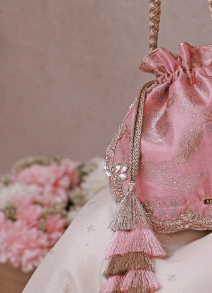 Blush Pink Scallop Silk Potli Amyra - Fabilicious Fashion