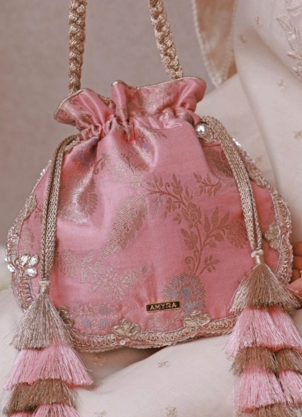 Blush Pink Scallop Silk Potli Amyra - Fabilicious Fashion