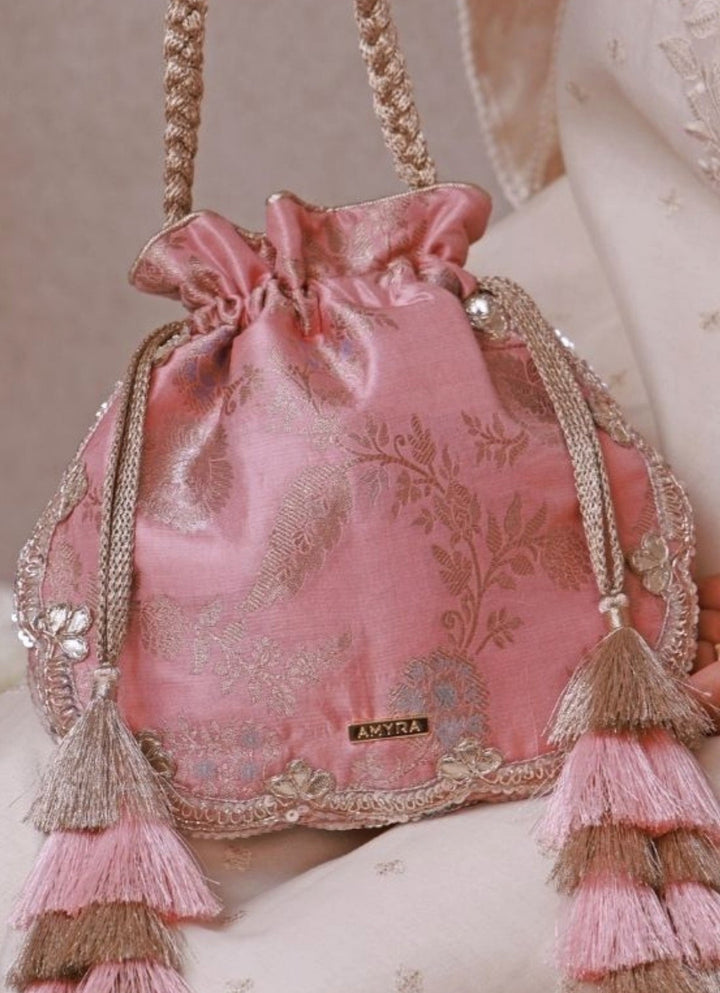 Blush Pink Scallop Silk Potli Amyra - Fabilicious Fashion