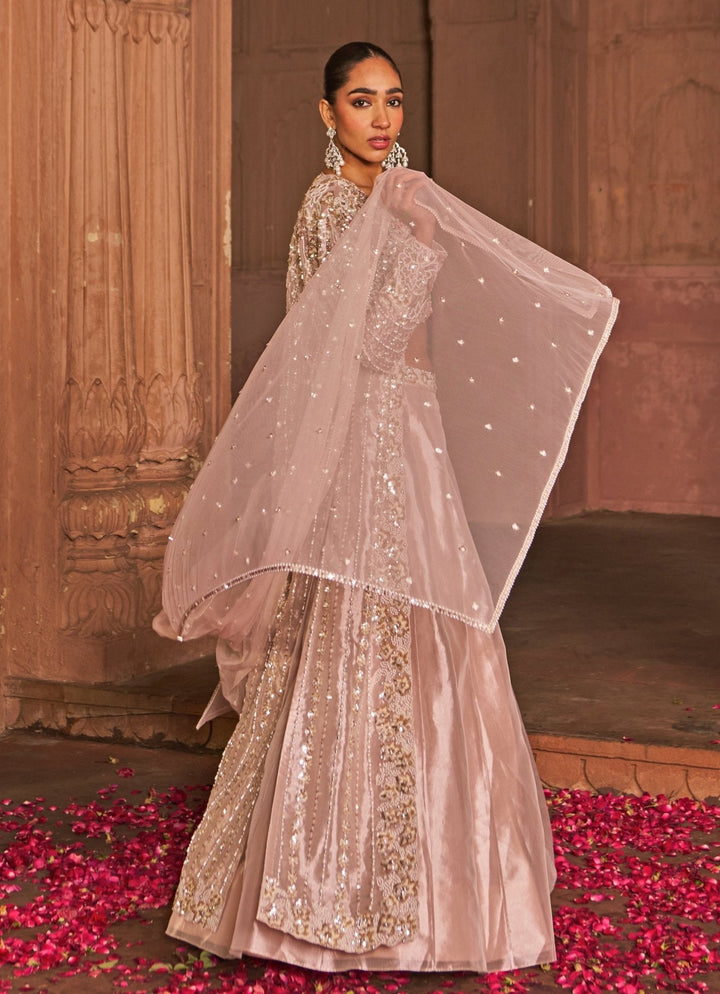 Blush Pink Sequin Embroidered Lehenga Set With Cape Nidhika Shekhar - Fabilicious Fashion