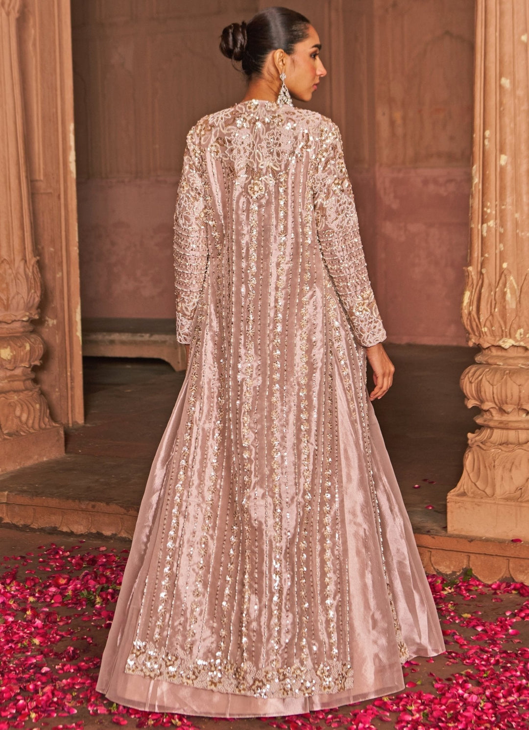 Blush Pink Sequin Embroidered Lehenga Set With Cape Nidhika Shekhar - Fabilicious Fashion