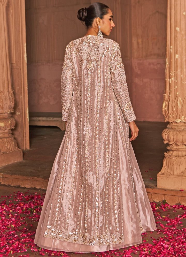 Blush Pink Sequin Embroidered Lehenga Set With Cape Nidhika Shekhar - Fabilicious Fashion