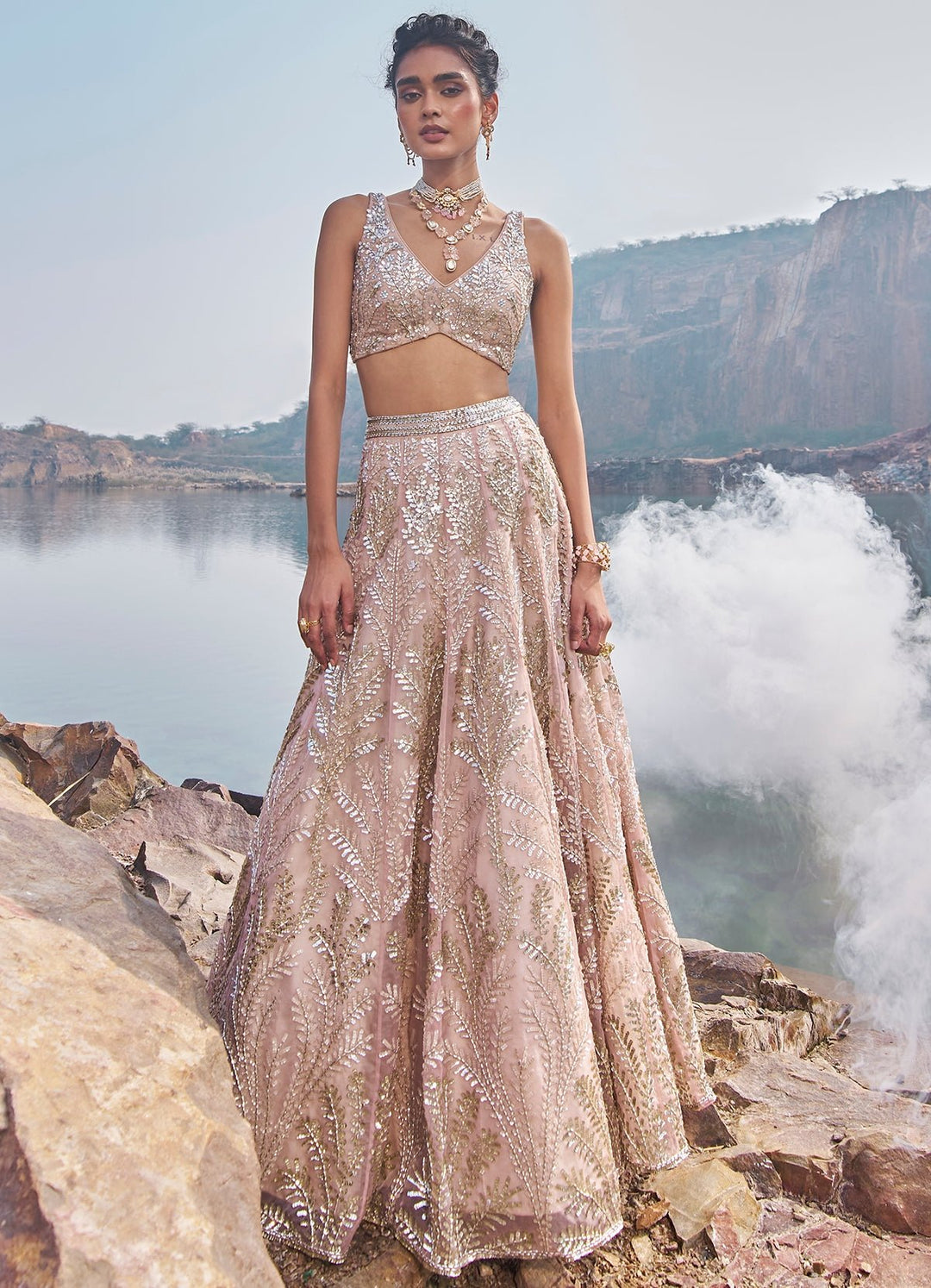 Blush Pink Sequinned Lehenga Set Nidhika Shekhar - Fabilicious Fashion