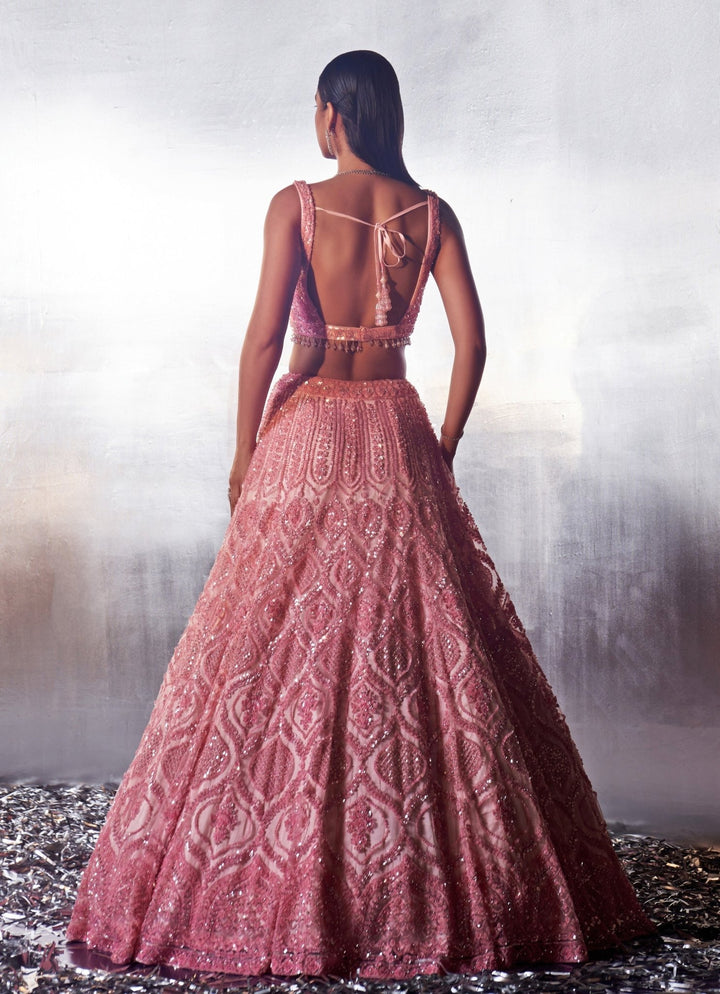 Blush Pink Sequins Embroidered Bridal Lehenga set Angad Singh - Fabilicious Fashion