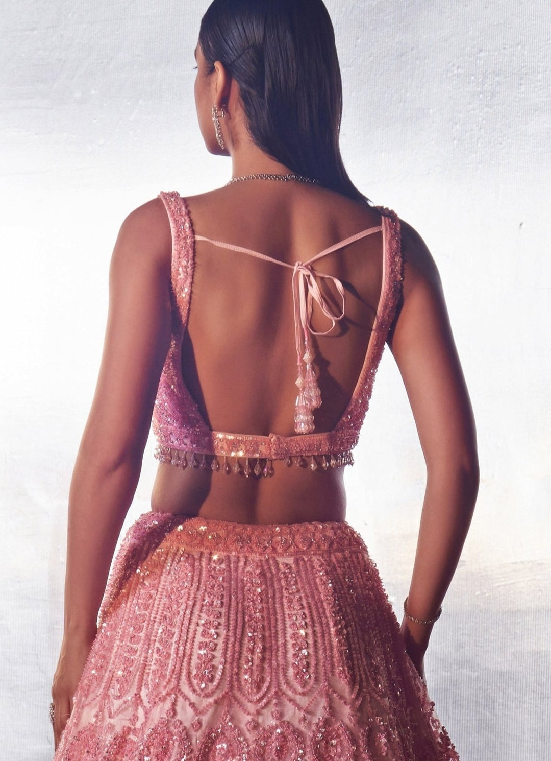 Blush Pink Sequins Embroidered Bridal Lehenga set Angad Singh - Fabilicious Fashion