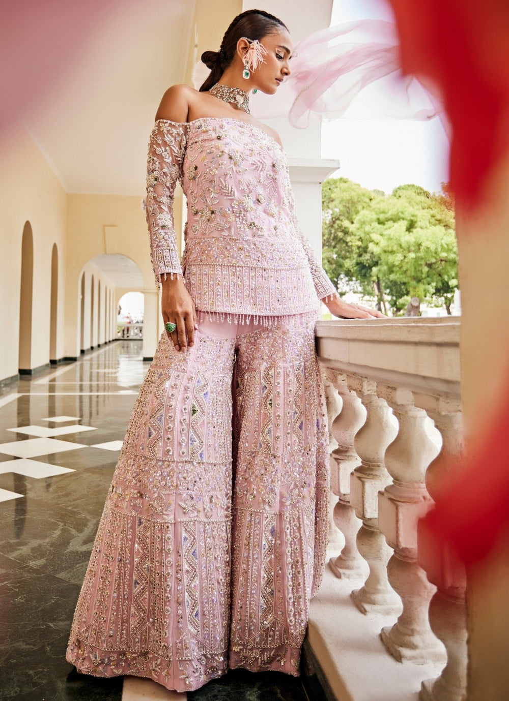 Blush Pink Sequins Embroidered Kurta Sharara Set Mani Bhatia - Fabilicious Fashion
