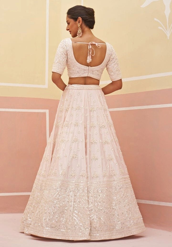 Blush Pink Silk Embroidered Bridal Lehenga Angad Singh - Fabilicious Fashion