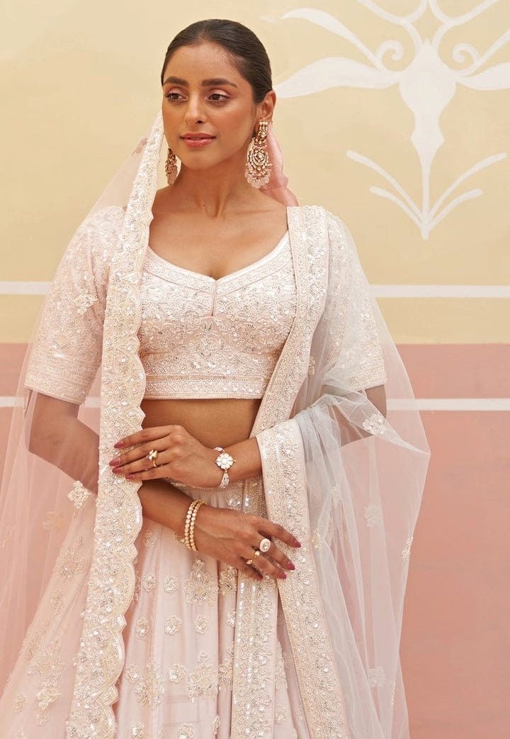Blush Pink Silk Embroidered Bridal Lehenga Angad Singh - Fabilicious Fashion