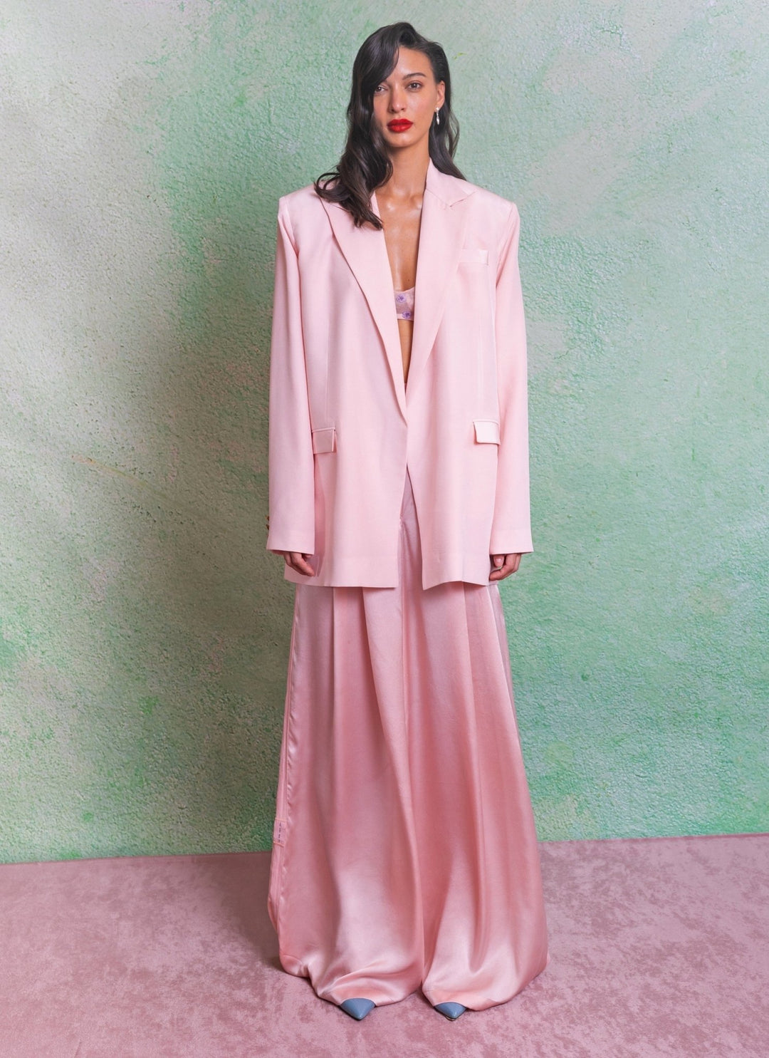 The Little Black Bow Blush Pink Silk Jacket Pants SetFabilicious Fashion