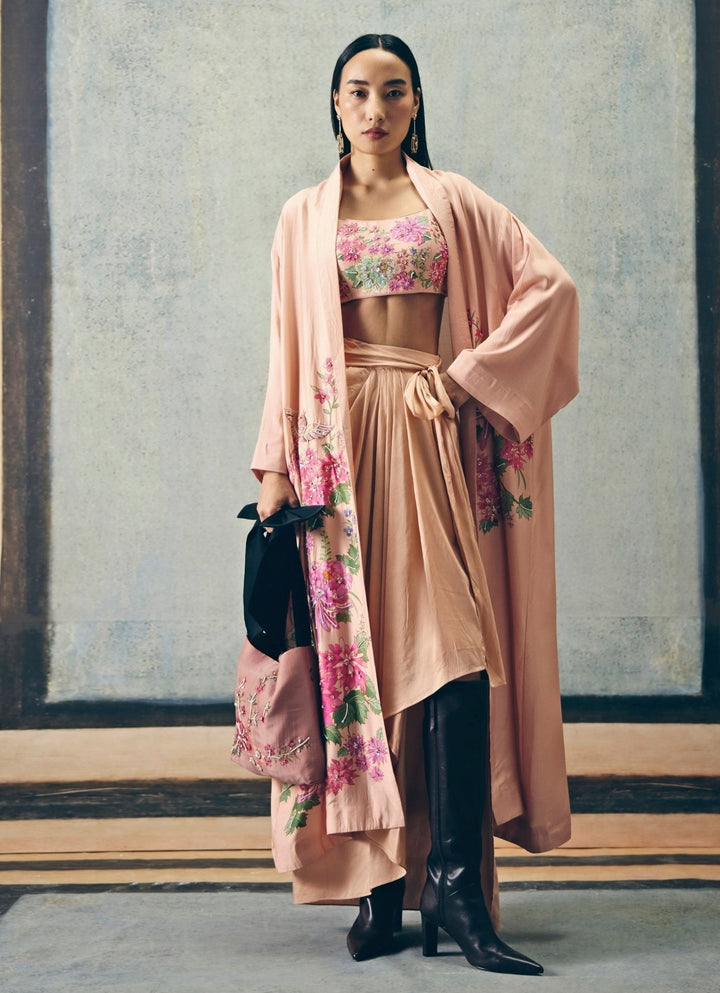 Blush Pink Silk Jacket Set Paulmi and Harsh X Ease - Fabilicious Fashion