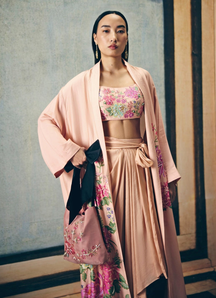 Blush Pink Silk Jacket Set Paulmi and Harsh X Ease - Fabilicious Fashion