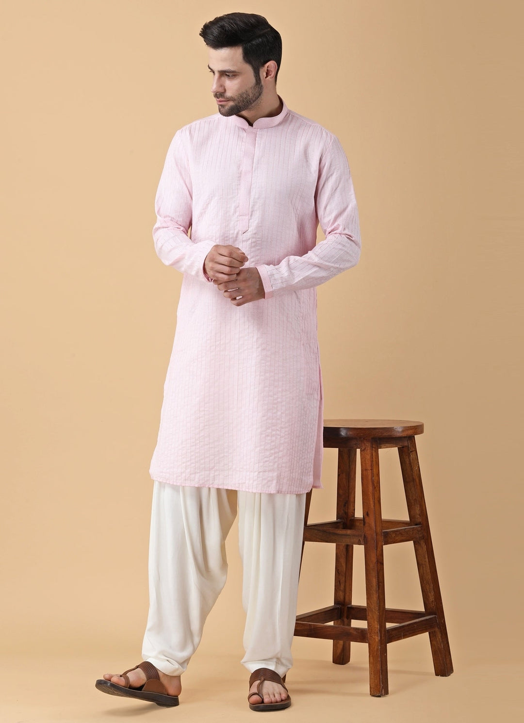 Blush Pink Silk Kurta Pants Set Manish Nagdeo Men - Fabilicious Fashion