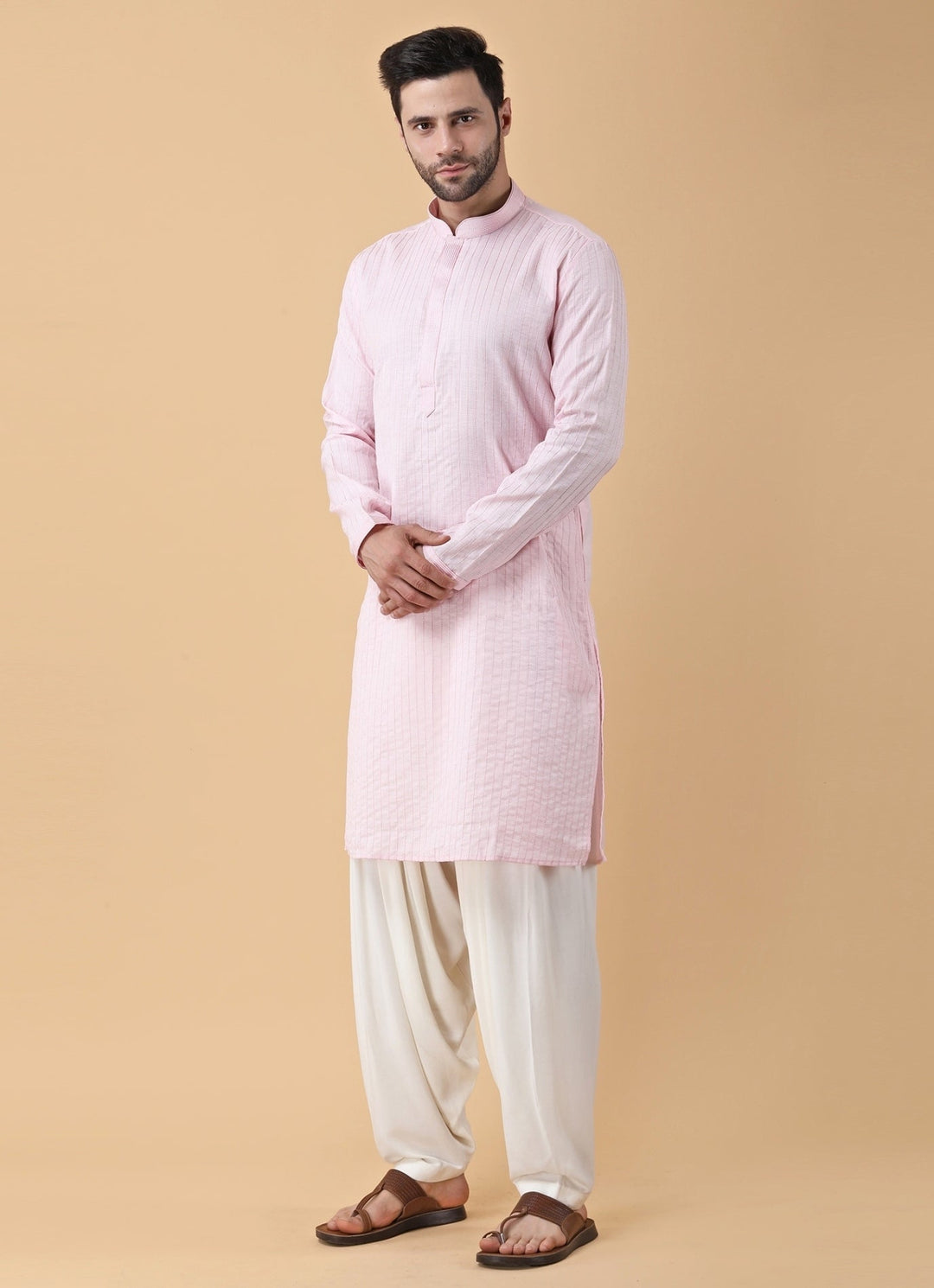 Blush Pink Silk Kurta Pants Set Manish Nagdeo Men - Fabilicious Fashion