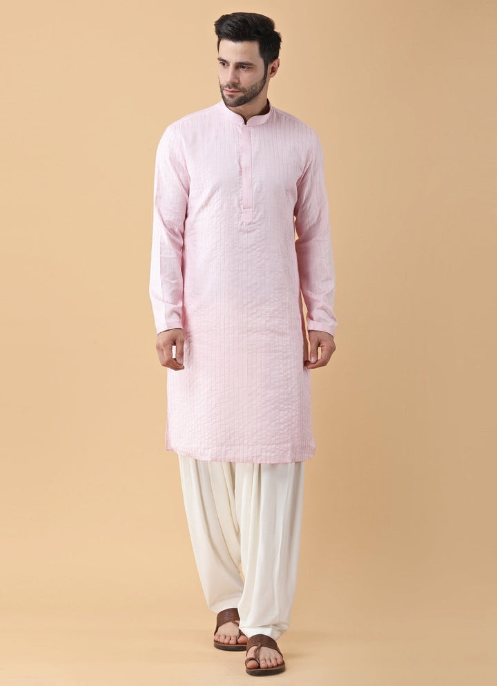 Blush Pink Silk Kurta Pants Set Manish Nagdeo Men - Fabilicious Fashion