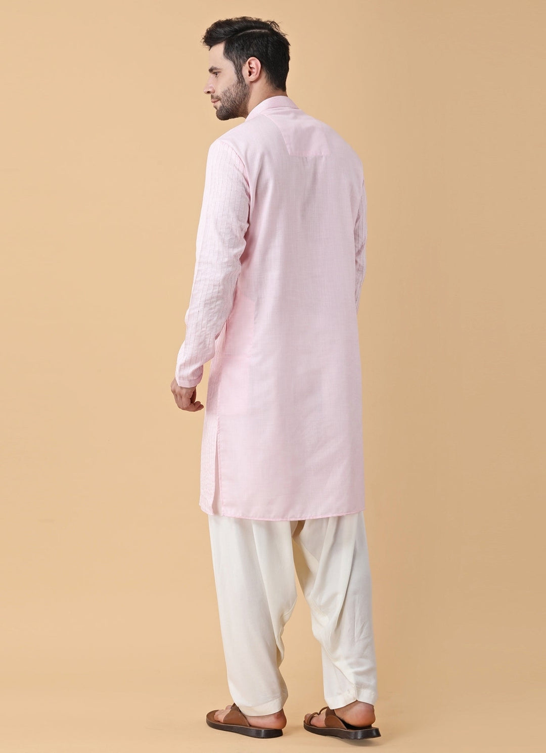 Blush Pink Silk Kurta Pants Set Manish Nagdeo Men - Fabilicious Fashion