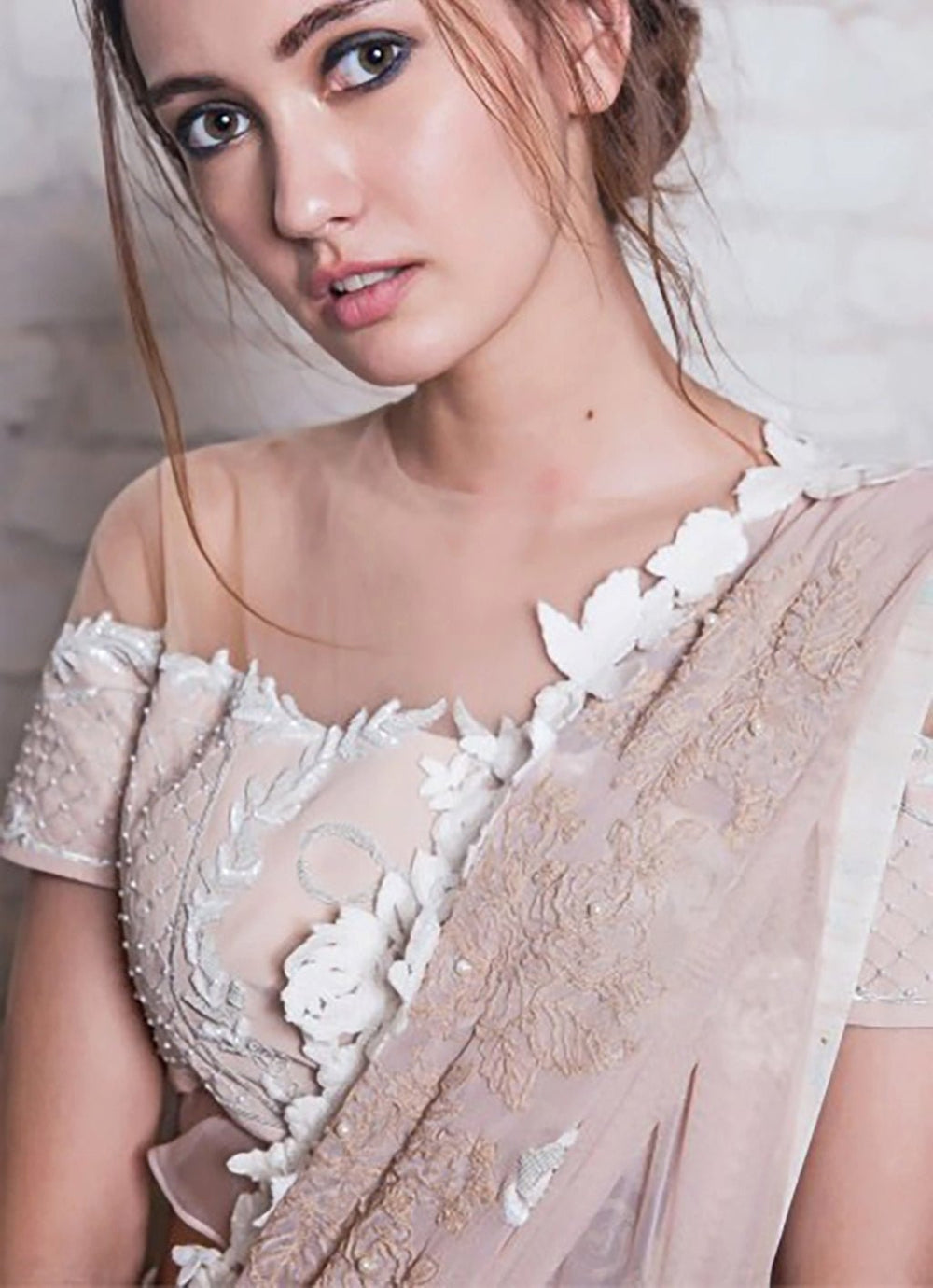 The Little Black Bow Blush Pink Soft Net Hand Printed SareeFabilicious Fashion