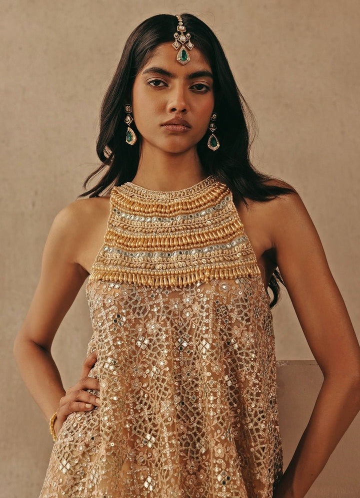 Blush Pink Soft Net Kurta With Flared Pants Twenty Nine - Fabilicious Fashion