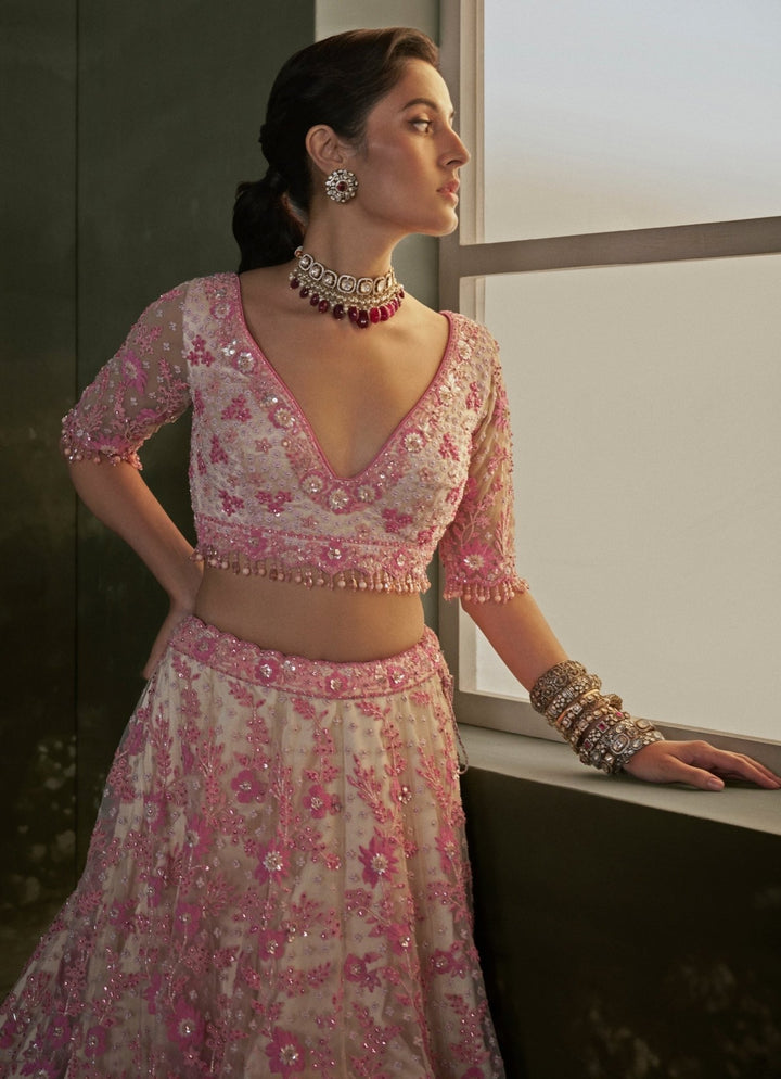 Blush - Pink Soft Net Lehenga Set Nitika Gujral - Fabilicious Fashion