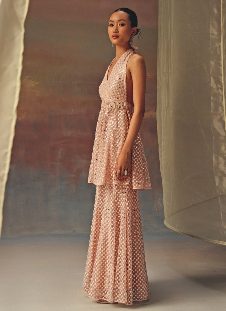 Twenty Nine Blush Pink Soft Net Mirrorwork Kurta ShararaFabilicious Fashion