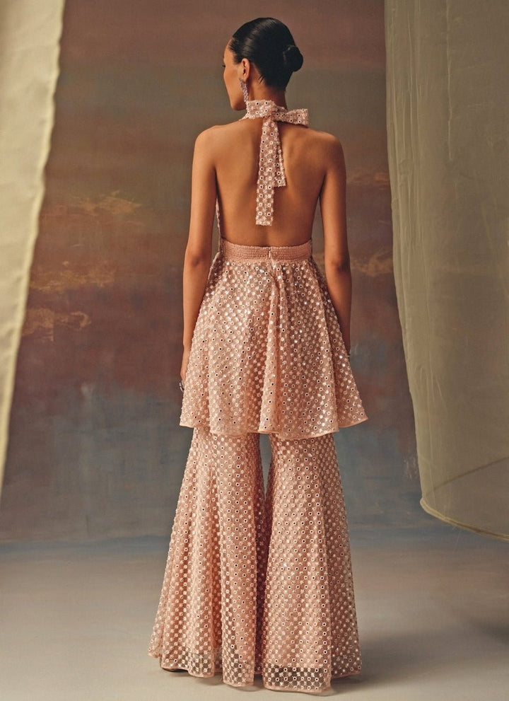 Twenty Nine Blush Pink Soft Net Mirrorwork Kurta ShararaFabilicious Fashion