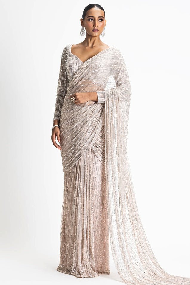 Nitika Gujral Blush Pink Soft Net Pre-Draped SareeFabilicious Fashion