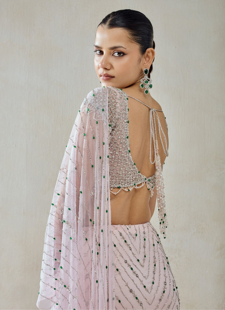 Blush Pink Soft Net Pre - Draped Saree Nitika Gujral - Fabilicious Fashion