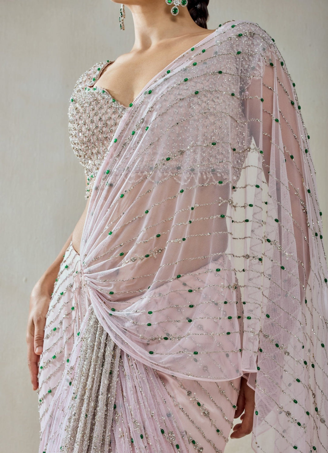 Blush Pink Soft Net Pre - Draped Saree Nitika Gujral - Fabilicious Fashion