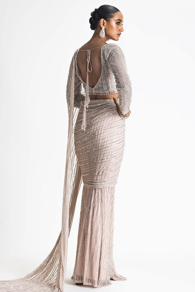 Nitika Gujral Blush Pink Soft Net Pre-Draped SareeFabilicious Fashion