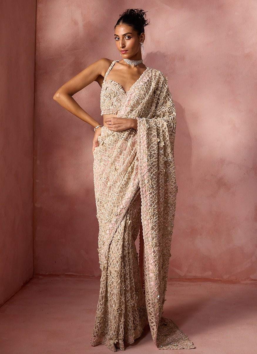 Blush Pink Soft Net Saree Nitika Gujral - Fabilicious Fashion