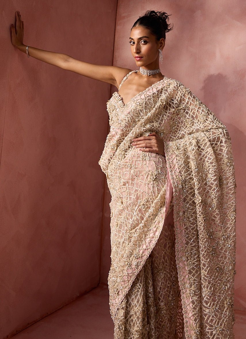 Blush Pink Soft Net Saree Nitika Gujral - Fabilicious Fashion