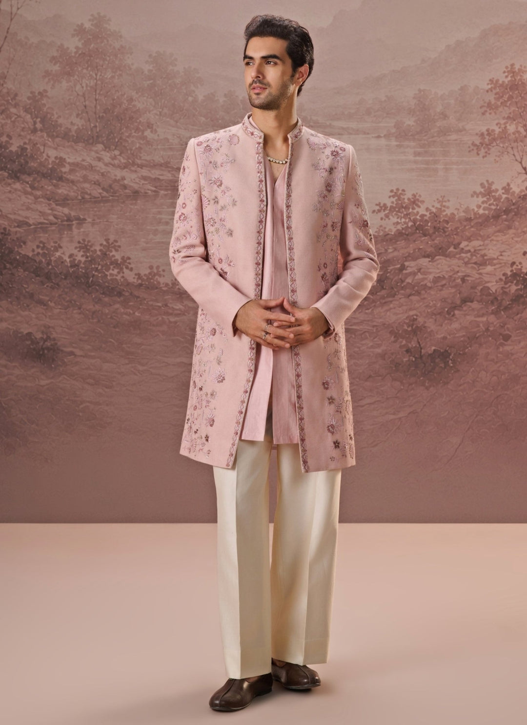 Contrast by Parth Blush Pink Textured Silk Sherwani SetFabilicious Fashion