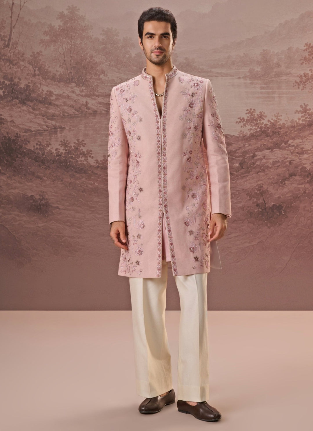 Contrast by Parth Blush Pink Textured Silk Sherwani SetFabilicious Fashion
