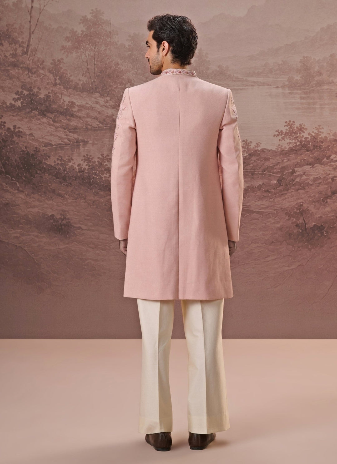 Contrast by Parth Blush Pink Textured Silk Sherwani SetFabilicious Fashion