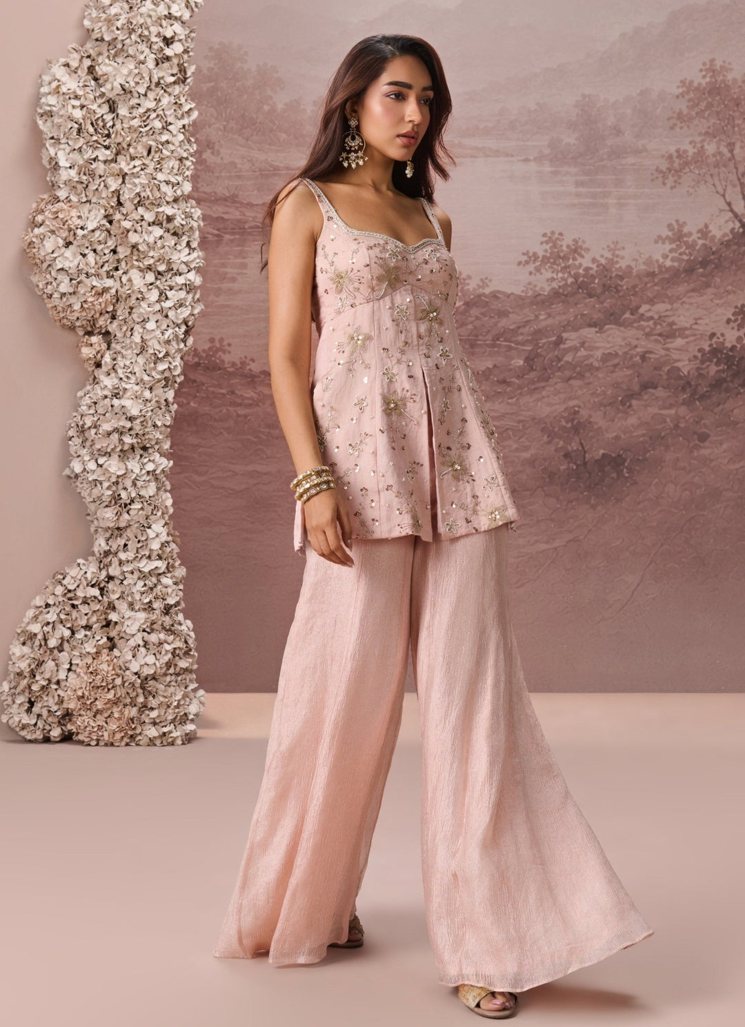 Parul Gandhi Blush Pink Tissue Kurta Sharara SetFabilicious Fashion