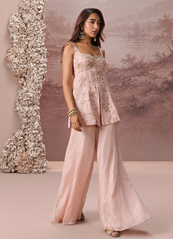 Parul Gandhi Blush Pink Tissue Kurta Sharara SetFabilicious Fashion
