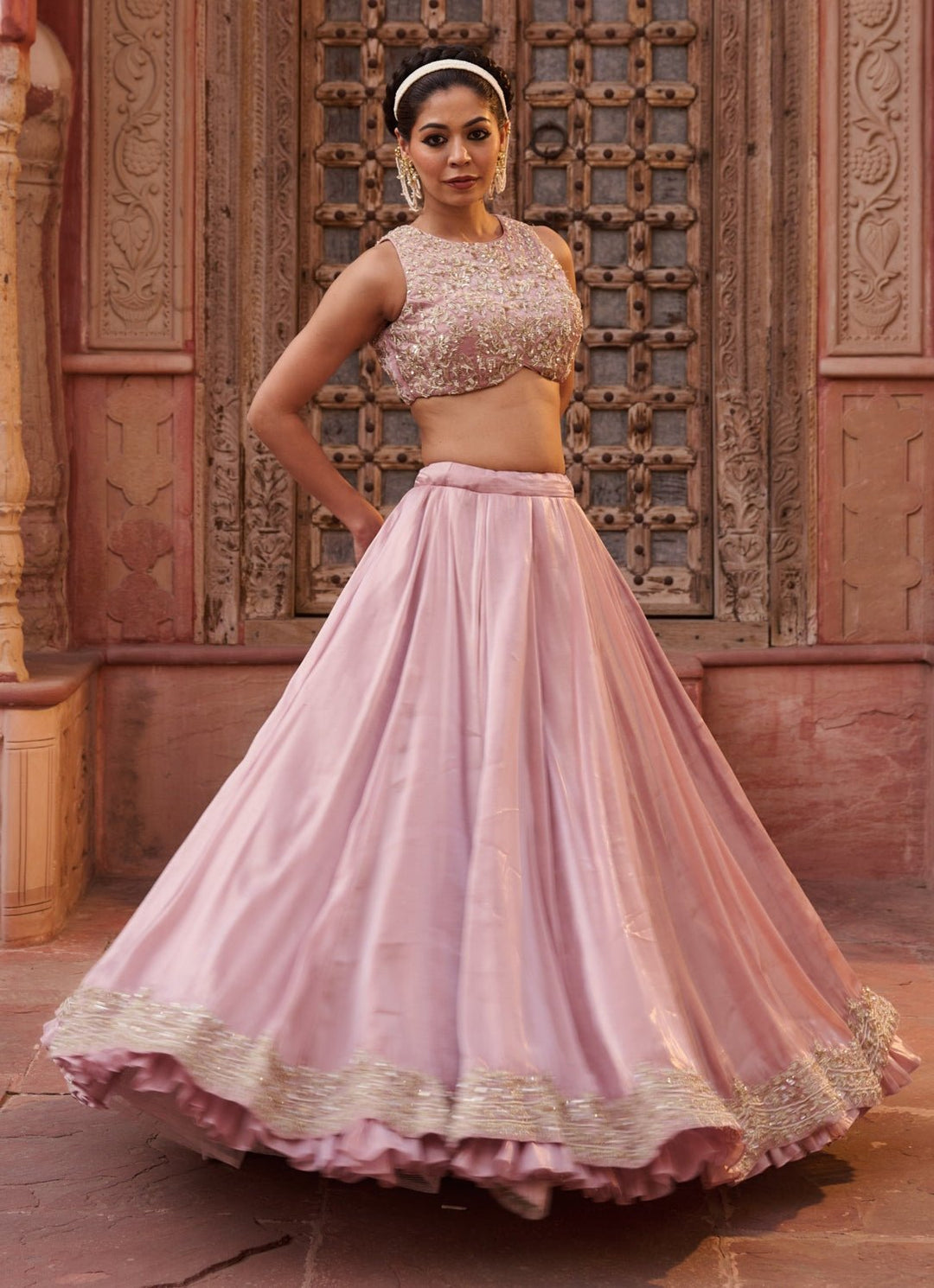 Blush Pink Tissue Lehenga Set KAPDA DORI - Fabilicious Fashion