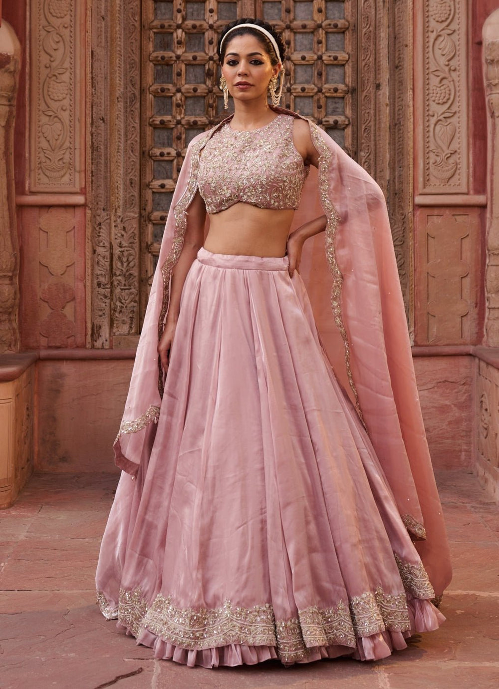 Blush Pink Tissue Lehenga Set KAPDA DORI - Fabilicious Fashion