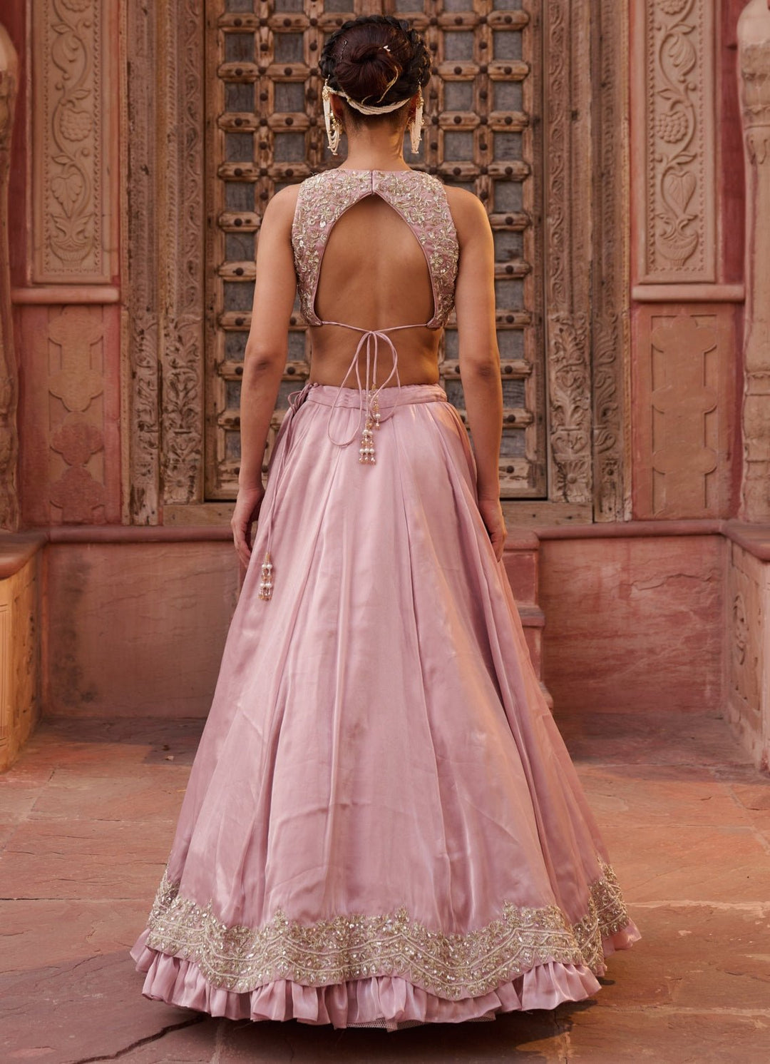 Blush Pink Tissue Lehenga Set KAPDA DORI - Fabilicious Fashion