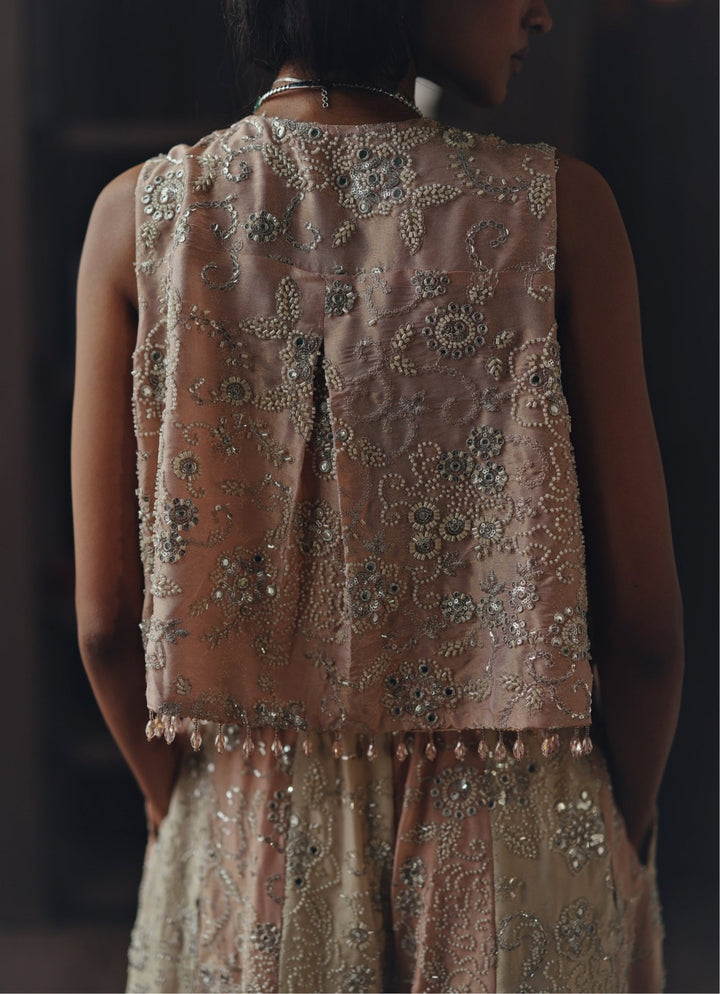 Blush Pink Tissue Palazzo Set With Asymmetric Jacket Twenty Nine - Fabilicious Fashion