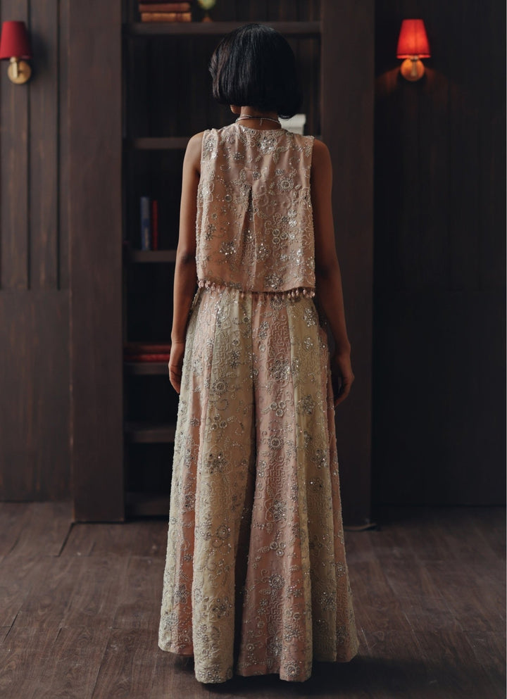 Blush Pink Tissue Palazzo Set With Asymmetric Jacket Twenty Nine - Fabilicious Fashion